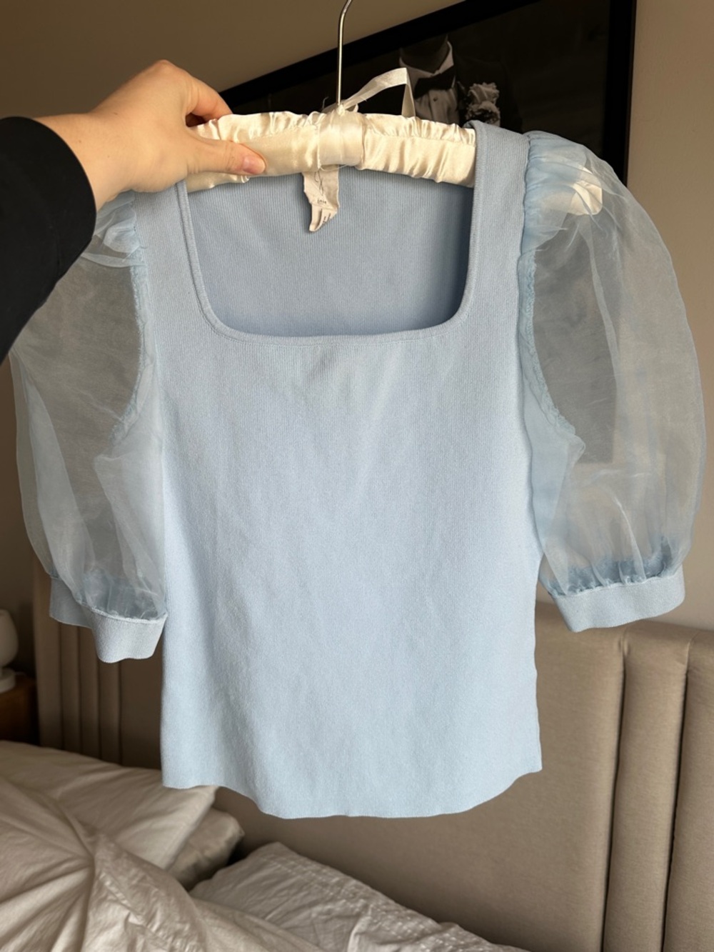 Joie Light Blue Puff-Sleeve Square Neck Top
